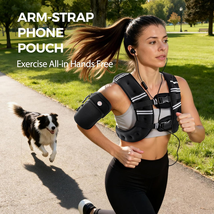 PACEARTH Weighted Vest with Ankle/Wrist Weights 7.3 kg Body Weight Vest with Reflective Stripe, Size-Adjustable Workout Equipment for Strength Training, Walking, Jogging, Running for Men Women