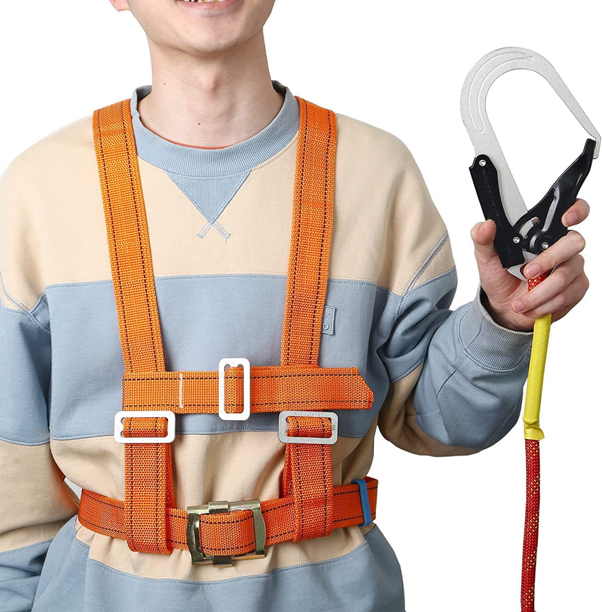 Btstil Safety Harness Kits, Safety Fall Arrest Harness Full Body Height Fall Protection Safety Harness Aerial Work Fall Protection Rescue Harness Adjustable Belt with Hook (Big Buckle 5 m)