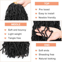 Mscat 7 Packs 36 Inch Nu Faux Locs Crochet Braids Hair Synthetic Pre Looped Soft Locs Braiding Hair Goddess Faux Locs Curly Wavy Hair Extensions for Women 14strands/pack 1B#