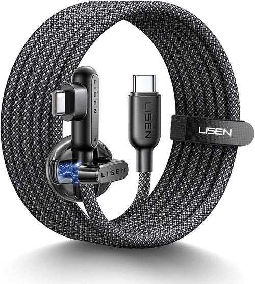 LISEN USB C to USB C Charger Cable 100W, Type C Charger Cable Fast Charging [2M, Cord Holder] Right Angle USBC to USBC for iPhone 17 16 15 Pro Max, MacBook Pro/Air, HP, iPad Air 5, Galaxy S25, PS5