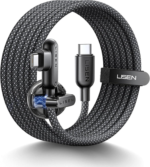 LISEN USB C to USB C Charger Cable 100W, Type C Charger Cable Fast Charging [2M, Cord Holder] Right Angle USBC to USBC for iPhone 17 16 15 Pro Max, MacBook Pro/Air, HP, iPad Air 5, Galaxy S25, PS5