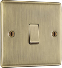 BG Electrical Single Wall Light Switch, 2 Way, Raised and Slim Profile, Round Edges, Nexus Metal, Antique Brass, 20A, 16AX, NAB12