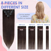 Clip-in Human Hair Extensions 8 Piece Remy Straight 16in 65g Full Head #2 Dark Brown