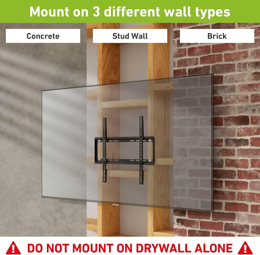 D-Line TV Wall Bracket for 32-70 Inch TVs, Ultra Low Profile TV Bracket with Spirit Level, Slim Flat to Wall TV Mount - VESA 200x200mm - 400x400mm, Holds up to 60kg