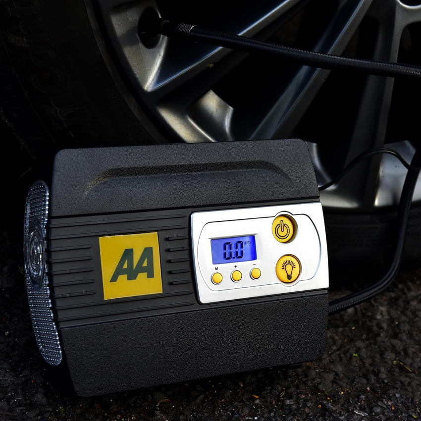 AA 12V Digital Tyre Inflator AA5502 - For Cars Other Vehicles Inflatables Bicycles - Shows PSI BAR KPA 3-100 PSI - Includes Adaptors, Black
