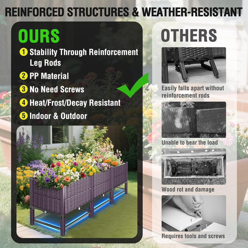 Raised Garden Bed with Reinforcement Rods Elevated Planter Box with Drainage 120 x 40 x 50 cm â Purple Double Layer