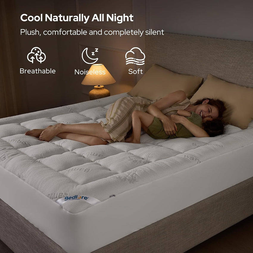 Single Mattress Topper Quilted Thick Deep Pocket for Back Pain Relief â White