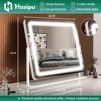 Hasipu Vanity Mirror with Lights, 55 x 45cm LED Makeup Mirror, Light up Mirror with 10X Magnification and USB, Phone Holder, Smart Touch 3 Colors Dimmable, 360ÃÂ° Rotation (Round White)