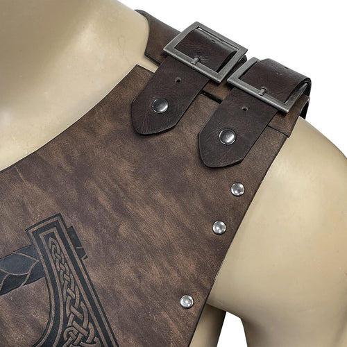 Viking Faux Leather Embossed Helmet Axe Chest Armor LARP/Cosplay Ã¢ÂÂ Brown A