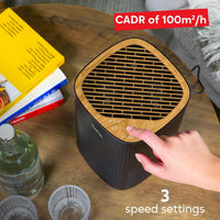 Russell Hobbs Air Purifier 100mÂ³/h HEPA+Carbon CADR 99.95% â Black Scandi Wood