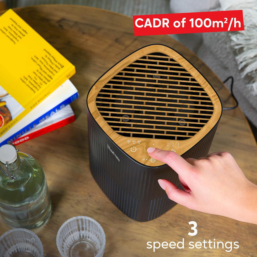 Russell Hobbs Air Purifier 100mÂ³/h HEPA+Carbon CADR 99.95% â Black Scandi Wood
