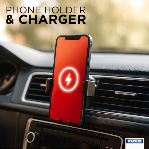 STATUS Car Charger, Wireless 15W | Car Charger Adapter, Includes USB-C Cable, Black | Wireless | SBWCC1PKB6