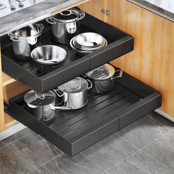Pull-Out Cabinet Organiser 2-Pack Extendable Slide-Out Drawers Nano Tape or Screws â 43D x 30-50W x 5.8H cm