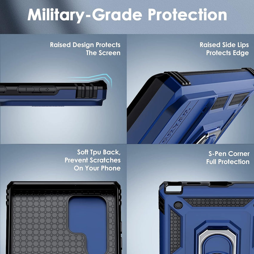 for Samsung Galaxy S25 Ultra Case with 2 Pack Screen Protector, Slide Camera Cover & Kickstand, Heavy Duty Shockproof Rugged Protective Phone Cover Case for Samsung Galaxy S25 Ultra, Blue