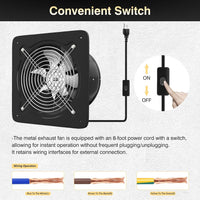 Kitchen Exhaust Fan 8 Inch 980mÂ³/h Low Noise Metal Extractor Black 200mm