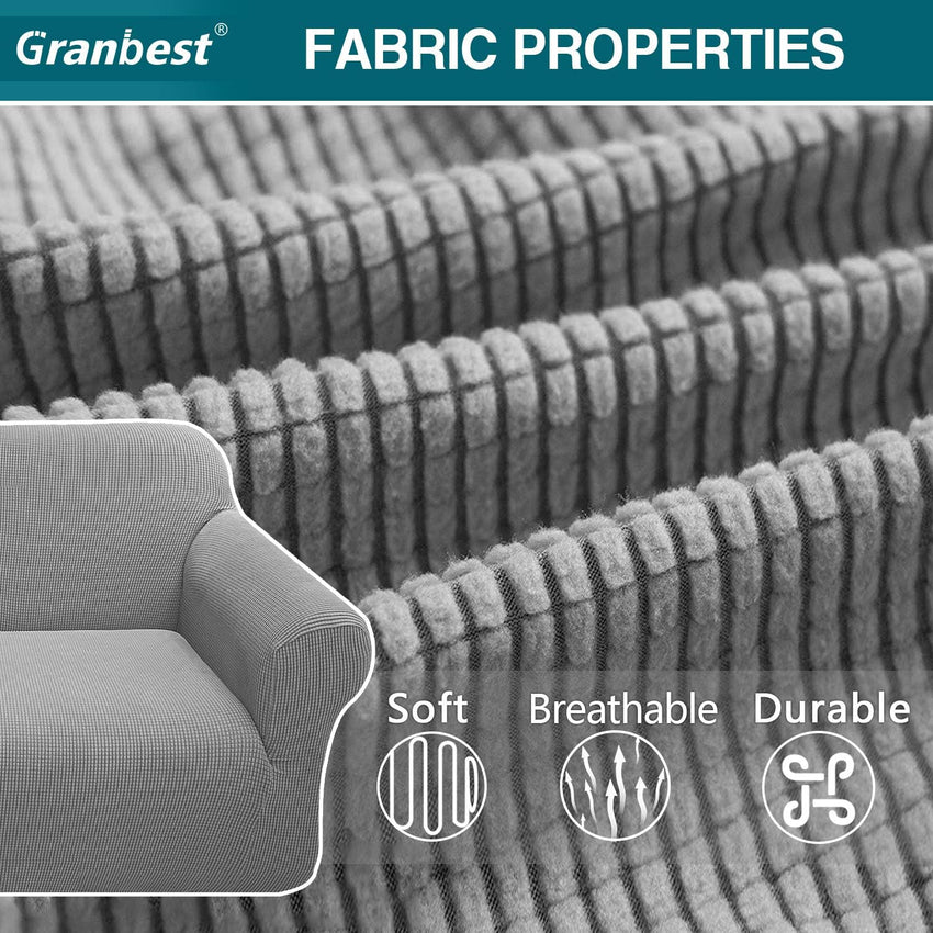 Granbest High Stretch Armchair Covers Super Soft Chair Covers for Living Room Jacquard Sofa Cover for Dogs Non Slip Chair Slipcover with Arms Furniture Protector (1 Seater, Light Gray)
