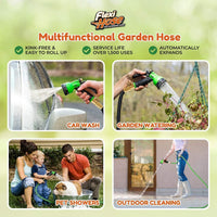 Expandable Garden Hose 50ft with 8-Function Nozzle No-Kink Brass Fittings