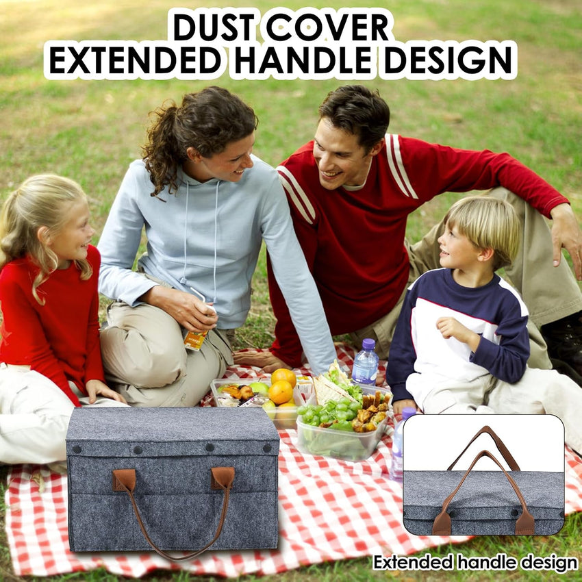 Caravan Felt Plate Holder Storage Bag 8 Plate + 4 Bowl Compartments Dustproof with Lid