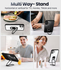 SHIELDS UP for iPhone 16 Case with Stand, Phone Case Clear with Double Ring HolderAdjustable & Fodable Shockproof Protective Cover for iPhone 16 6.1'' - Clear Black