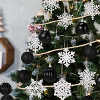 Aoriher 45 Pcs Christmas Tree Ornament Set,34pcs Christmas Ball Ornaments with Xmas Wooden Bead Garland Snowflake Ornaments for Xmas Tree Holiday Wedding Party Wreath Home Decoration(Black)