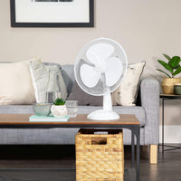 Russell Hobbs 12in Portable Desk Fan 3-Speed Wide-Angled Oscillation â White