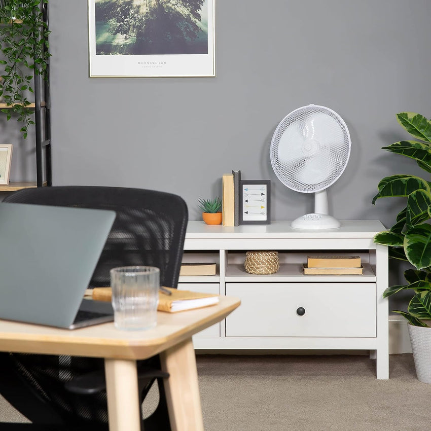 Russell Hobbs 12in Portable Desk Fan 3-Speed Wide-Angled Oscillation â White