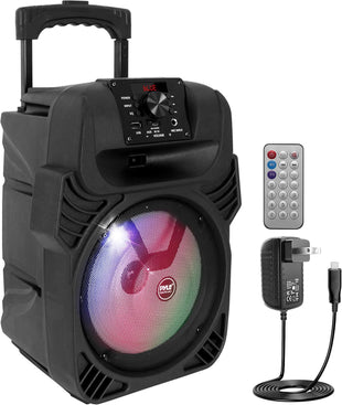 Pyle, Portable Dj Speaker System 400W, Bluetooth Pa Loudspeaker - 8" Subwoofer, USB/MP3/FM Radio/Mic Inputs, LED Lights, Rechargeable Battery w/Remote Control