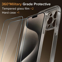 ivoler Clear Case Compatible with iPhone 15 Pro 6.1 inch, 1 Phone Case + 2 Tempered Glass Screen Protector, Non-Yellowing Military Shockproof Anti-Scratch Slim Phone Case Cover- Natural Titanium