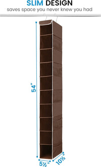 Premium 10-Shelf Hanging Shoe Storage Organiser With Side Mesh Pockets- Superior Tear Proof Fabric, Hanging Shoe Shelves With 2 Hooks- Collapsible Wardrobe Storage Closet Organiser for Shoes & Clothes