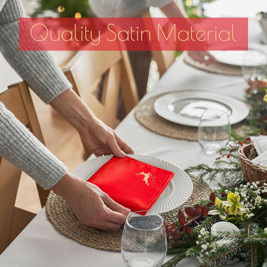 Christmas Cloth Napkins Set of 12 Soft Satin Reusable Table Napkins Ã¢ÂÂ Golden Deer