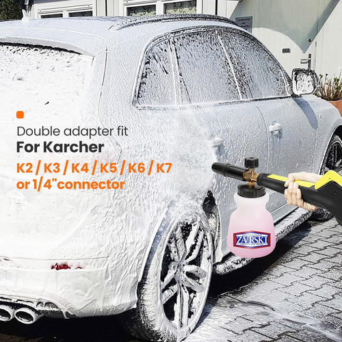 Zavrski Snow Foam Lance Cannon 1 Liter Adjustable Snow Foam Gun for Karcher K2 K3 K4 K5 K6 K7 Pressure Washer Accessories Car Foam Sprayer with 1/4'' Quick Connector