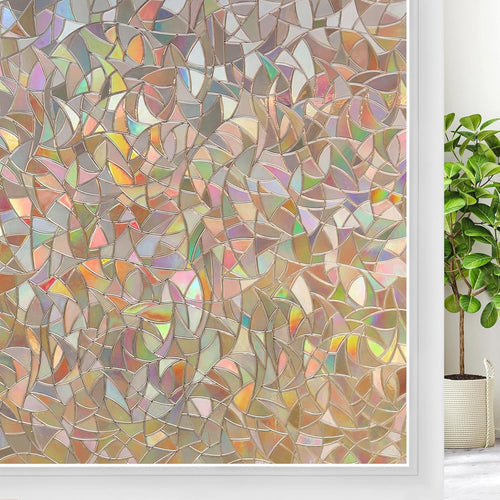 rabbitgoo Rainbow Window Film Privacy Film for Glass Windows, Decorative Stickers for Glass Privacy, Static Cling Self-Adhesive Vinyl Rainbow Stickers Gray Silver 90x300cm