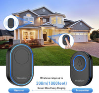 Wireless Doorbell, IP67 Waterproof Plug in Doorbell Kits Operating at The Range of 300m with 39 Loud Melodies, 5 Levels Volume Adjust & LED Indicator, Easy Install at Home & Apartment, Black