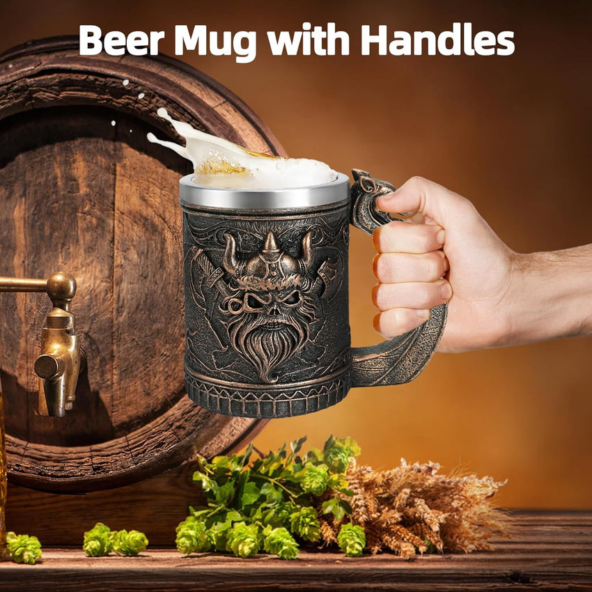 Viking Tankard Stainless Steel Beer Mug 600ml with Handle â Style 2