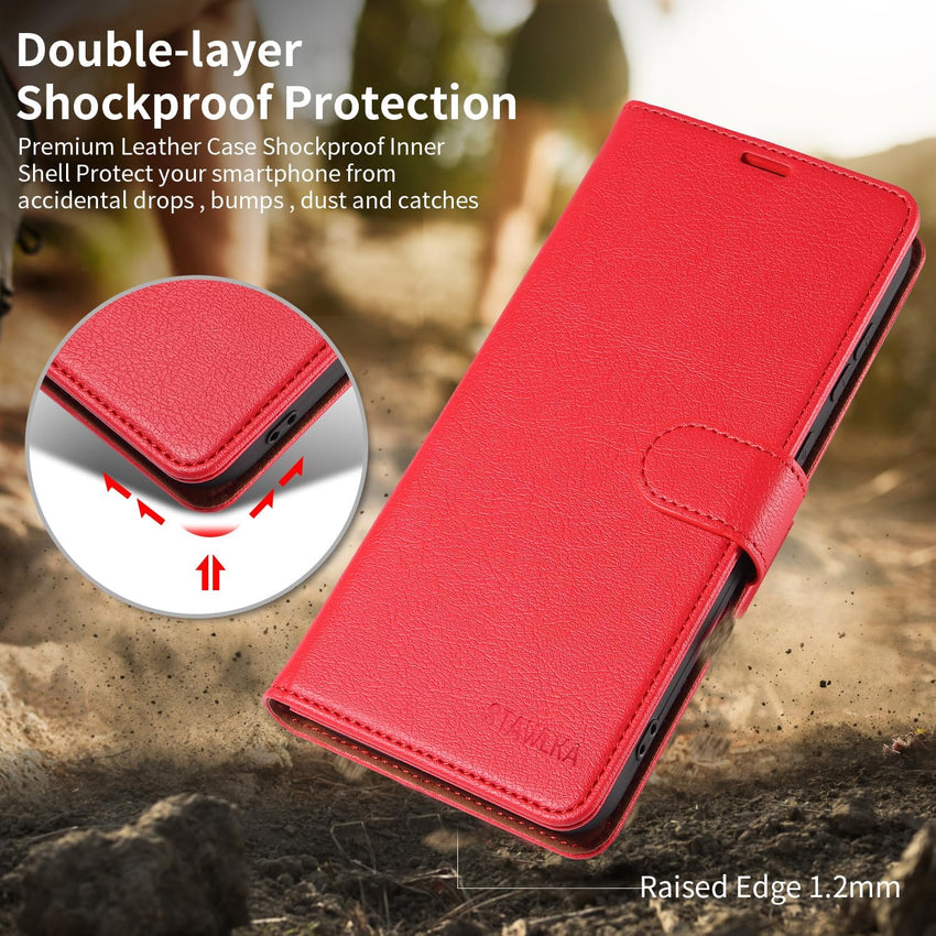 STAWLKA Case for Samsung Galaxy S10, Premium PU Leather Flip Magnetic Buckle Wallet Case Kickstand Blocking RFID Shockproof Protective Phone Cover for Samsung Galaxy S10 - Red