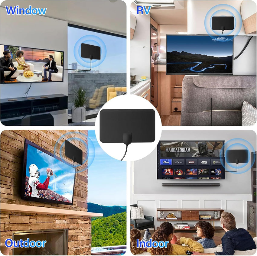 Amazqi TV Aerial Indoor-Amplified Smart Digital 4K 1080p TV Aerial 250+ Miles Long Range - Support All Older TV's with Amplifier Connector for Freeview Channels