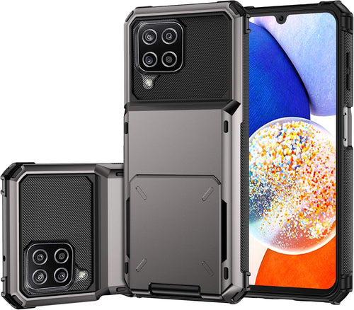 Draamvol for Samsung Galaxy A12 Phone Case with Card Holder Slots Armor Shockproof Flip Wallet Case Hard PU Back Soft TPU Inner Bumper Cover for Galaxy A12 Case, Grey