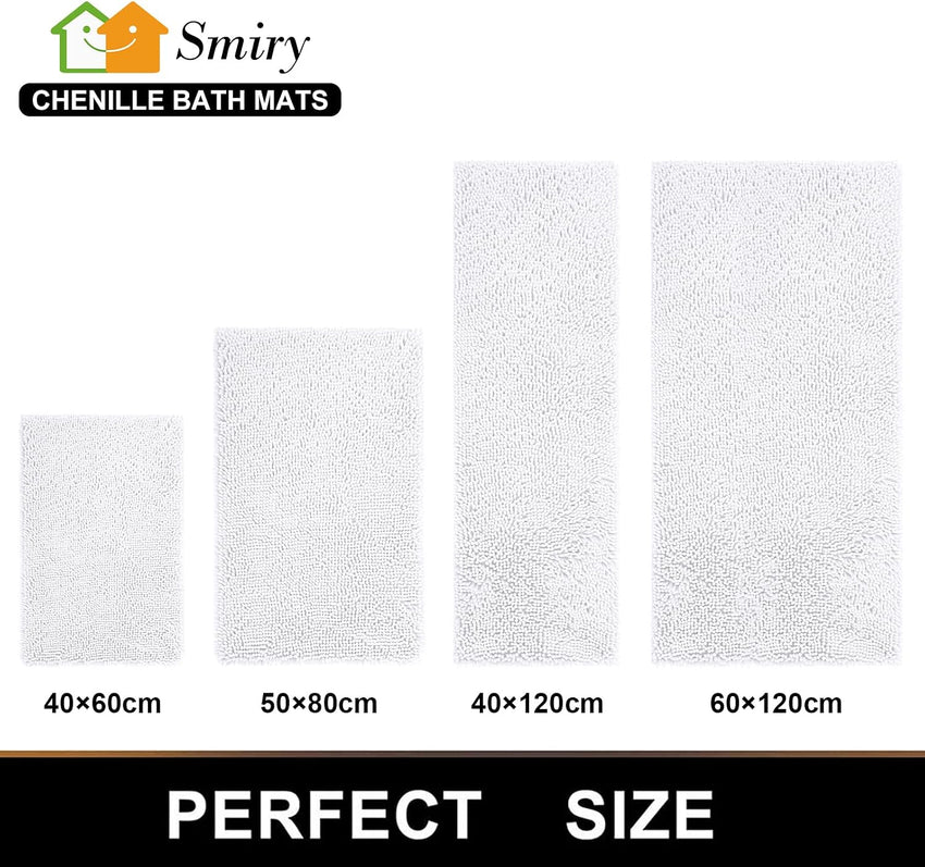 Chenille Bath Mat 50x75cm Absorbent Non-Slip Bathroom Rug White