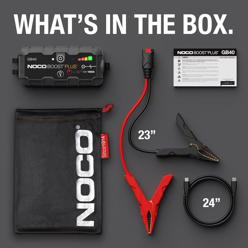 NOCO Boost GB40: 1000A UltraSafe Jump Starter - 12V Lithium Battery Booster Pack, Portable Jump Box, Power Bank & Jumper Cables - for 6.0L Gas and 3.0L Diesel Engines