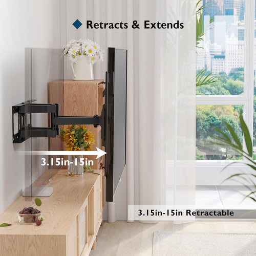 BONTEC TV Wall Bracket for 23-70 Inch LED LCD OLED Screens, Full Motion Double Arm TV Wall Mount Swivels Tilts Extends up to 380mm, Holds 45kg, Max VESA 400x400mm, Includes Spirit Level