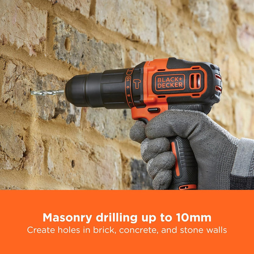 BLACK+DECKER 18V Hammer Drill with Battery, Charger, and Kitbox, BCD700S1K-GB