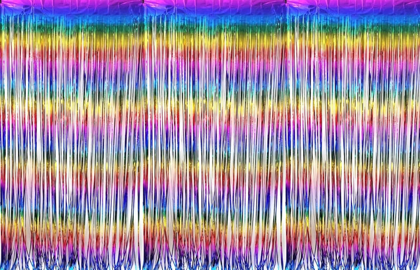 3pcs 2M X 1M Rainbow Multicolour Metallic Tinsel Curtains Aluminum Foil Flow Silk Curtain Background Streamer Birthday Party Wedding Holiday Decoration (Rainbow)