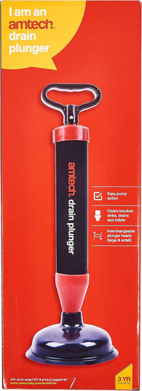 Amtech Drain Plunger Heavy-Duty Suction Cup â Red/Black