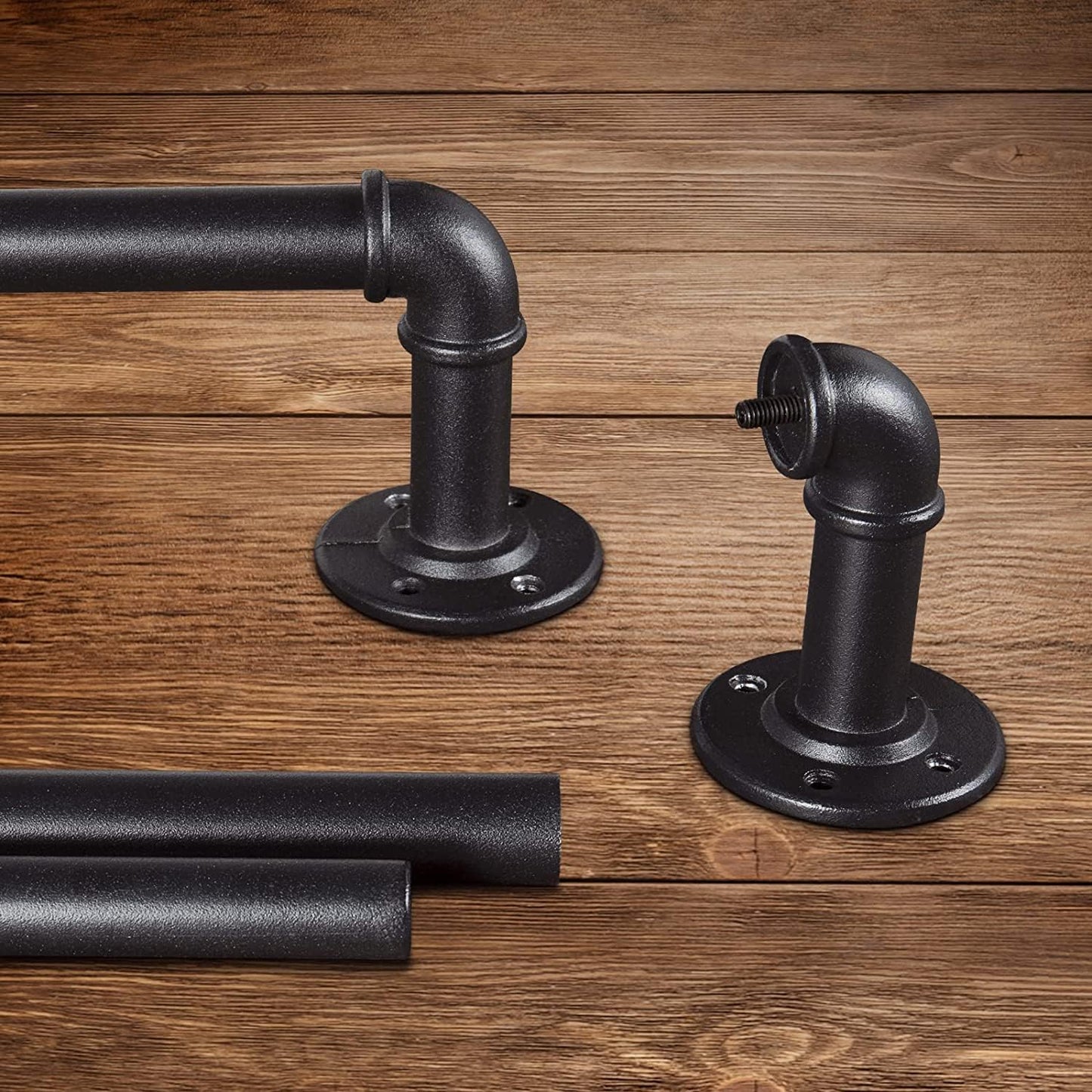2 Pack Black Curtain Poles Metal, Industrial Curtain Rod for Eyelet Curtains, Industrial Curtain Pole for Windows 122cm-218cm, Room Divider Curtain Pole.