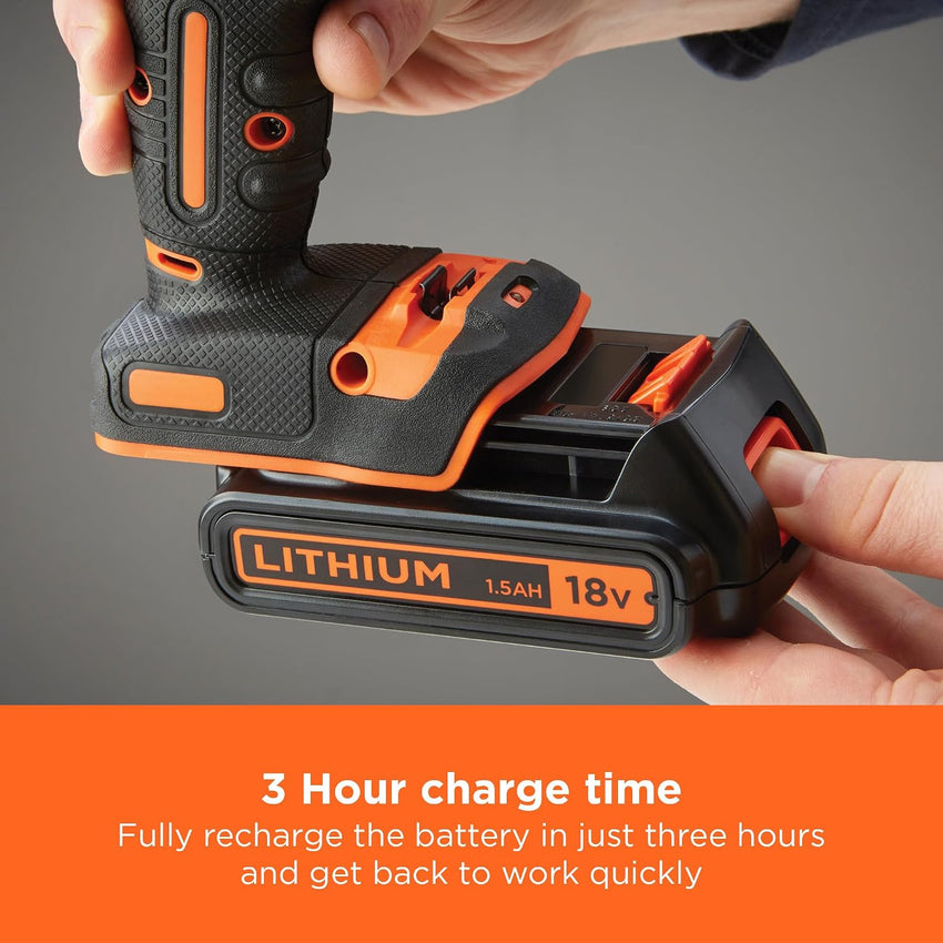 BLACK+DECKER 18V Hammer Drill with Battery, Charger, and Kitbox, BCD700S1K-GB