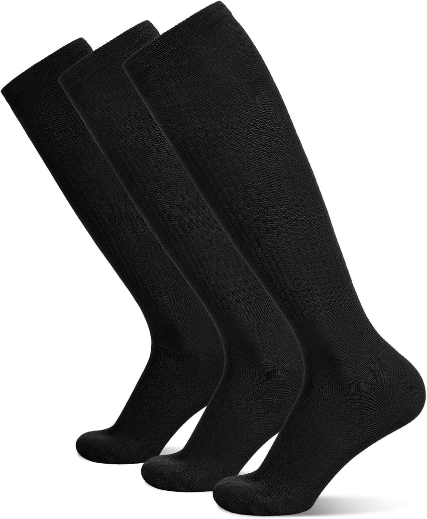 FRIUSATE 3 Pairs Football Socks for Men, Black Soccer Socks Long Sports Socks for Adult Rugby Hockey Running Gym Workouts (38-44)