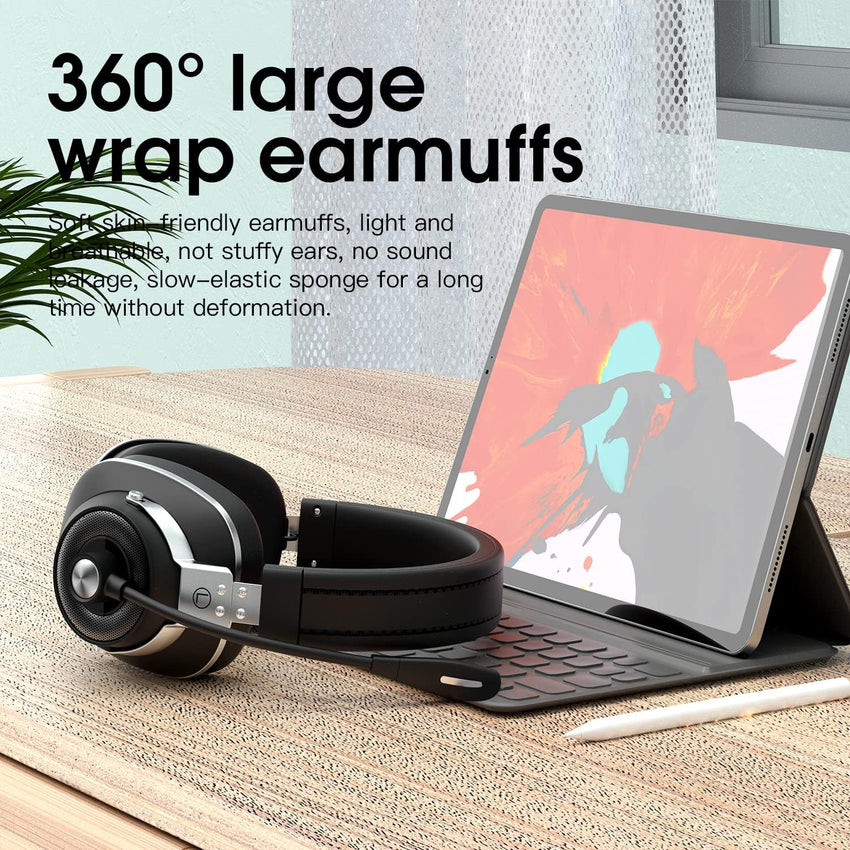 Venker Headsets with Microphone, Noise Cancelling with Metal Material Premium Leather Earmuffs, 3.55mm & USB/Type C with Volume Control, for Call Center, Skype Webinar Business, Gaming, Teaching, etc