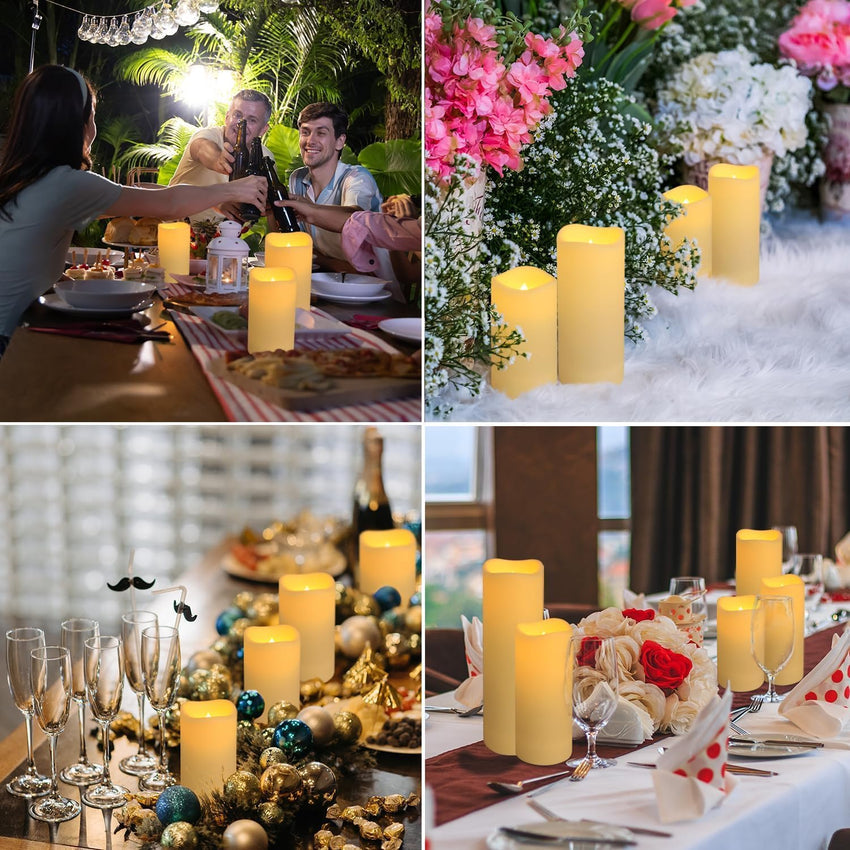 Set of 24 Flameless LED Candles Waterproof Outdoor with 4 Remotes & Timer 4"/5"/6" â White