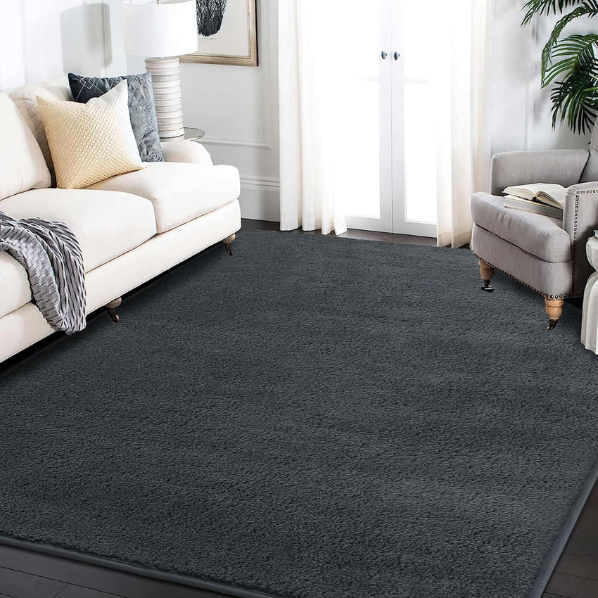 Rururug Large Rugs for Living Room 200x300 cm Rugs Living Room, Microfiber Shaggy Rug, Modern Plain Fluffy Area Rugs Machine Washable Anti-Slip Carpet, Grey Rug