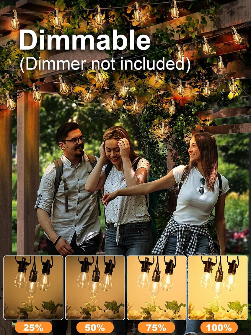Svater Outdoor String Lights LED 96FT/29m, S14 2Pack 48FT Festoon Lights Mains Powered with 30+2 2W Plastic Bulbs, IP65 Waterproof Garden String Lights for Patio Party Wedding, 2700K Warm White